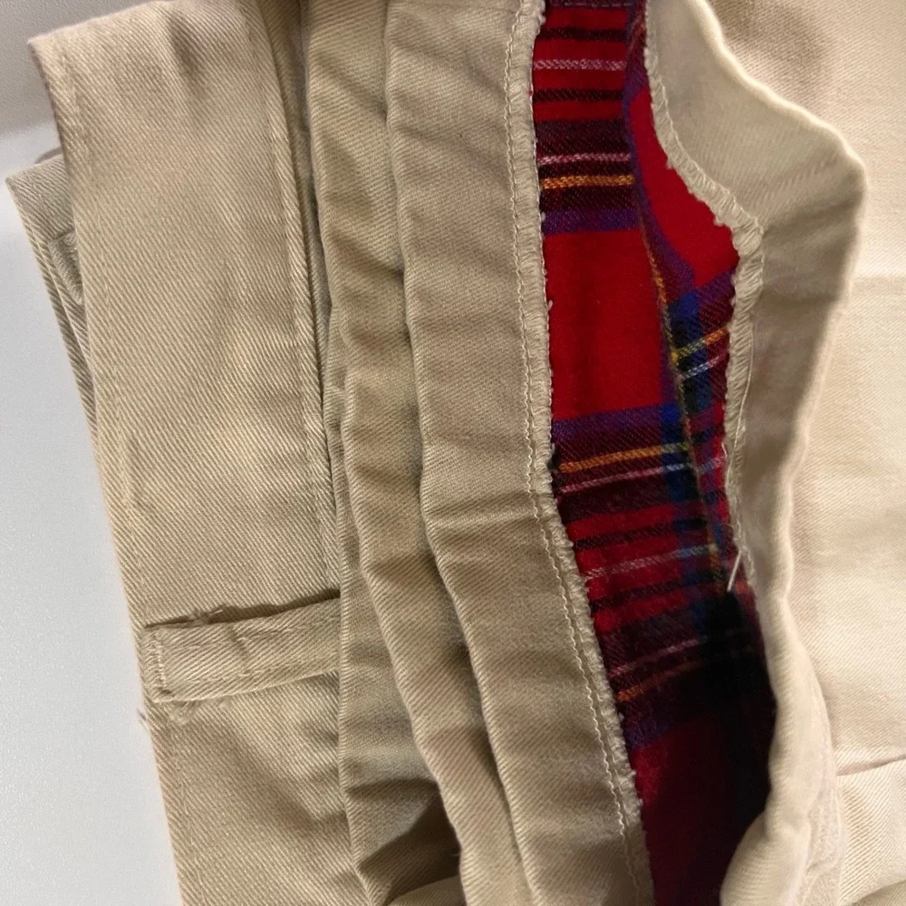 LL‎ Bean Mens 36x32 Flannel Lined Chino Pants Khaki Pleated Vintage Made in USA